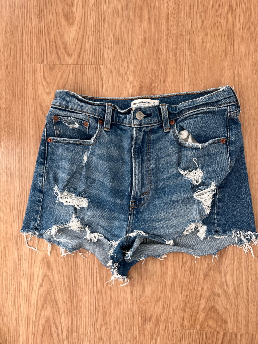 Abercrombie & Fitch Distressed Denim Jean Shorts - Medium Blue